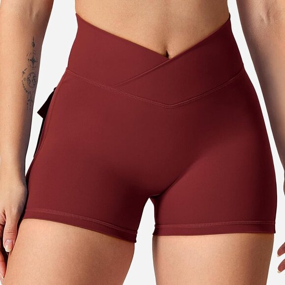Women Scrunch Workout Shorts Nylon Spandex High Waisted Booty Yoga Pockets - Picture 2 of 5
